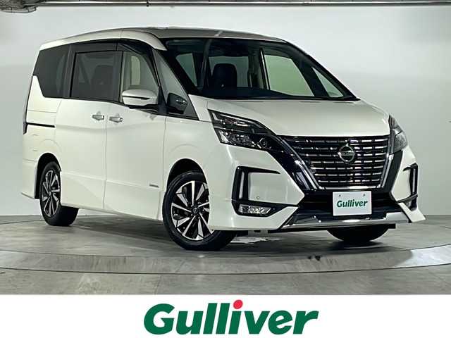 日産 セレナ ハイウェイスター V 広島県 2020(令2)年 4.6万km ブリリアントホワイトパール 禁煙車/セーフティパックB/エマージェンシーブレーキ/車線逸脱警報/コーナーセンサー/プロパイロット/電動パーキングブレーキ/ブレーキホールド/純正１０型ナビ/・フルセグTV/・CD/DVD/Blu-ray/・Bluetooth/・SD/音楽録音/アラウンドビューモニター/純正フリップダウンモニター/ステアリングスイッチ/革巻きステアリング/オートライト/LEDヘッドライト/フォグランプ/シートカバー/純正ドアバイザー/純正16インチアルミホイール/W+サイド+カーテンエアバック
