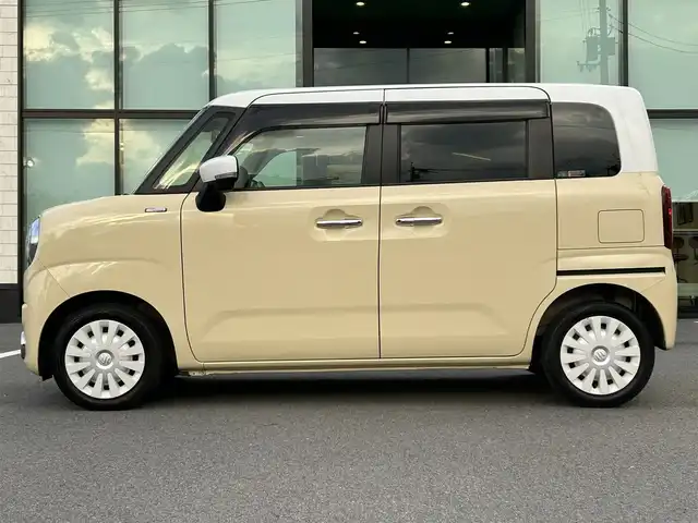 スズキ ワゴンＲ スマイル HYBRID X 愛媛県 2022(令4)年 0.8万km シフォンアイボリーメタリック 社外7インチナビ/CD/DVD/Bluetooth/フルセグTV/USB/バックカメラ/両側パワースライドドア/スズキセーフティサポート/デュアルカメラブレーキサポート/車線逸脱警報/前後誤発進抑制機能/ふらつき警報/先行車発進お知らせ機能/シートヒーター/オートライト/LEDヘッドライト/フロントフォグ/ETC/プッシュスタート