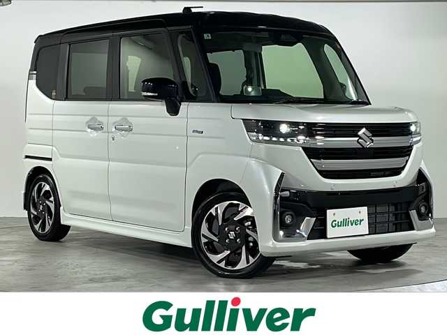スズキ スペーシア カスタム HYBRID XS ターボ 広島県 2025(令7)年 0.1千km ピュアホワイトパール/ブラック2トーン デュアルセンサーブレーキサポートII/社外デフローティングナビ/フルセグTV/Bluetooth/バックカメラ/両側パワースライドドア/レーダークルーズコントロール/コーナーセンサー /電子パーキング/アイドリングストップ/LEDオートライト/パドルシフト/シートヒーター/ステアリングヒーター/ステアリングスイッチ/スマートキー/スペアキー /プッシュスタート /HUD/ハーフレザー調シート