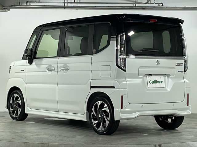スズキ スペーシア カスタム HYBRID XS ターボ 広島県 2025(令7)年 0.1千km ピュアホワイトパール/ブラック2トーン デュアルセンサーブレーキサポートII/社外デフローティングナビ/フルセグTV/Bluetooth/バックカメラ/両側パワースライドドア/レーダークルーズコントロール/コーナーセンサー /電子パーキング/アイドリングストップ/LEDオートライト/パドルシフト/シートヒーター/ステアリングヒーター/ステアリングスイッチ/スマートキー/スペアキー /プッシュスタート /HUD/ハーフレザー調シート