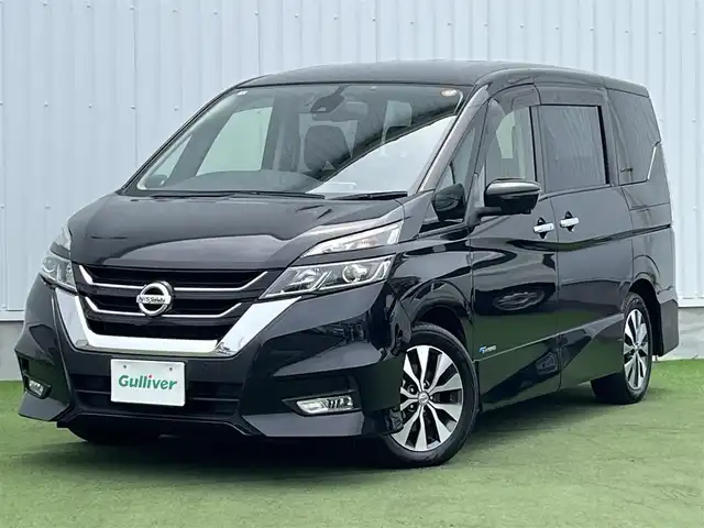 日産 セレナ ハイウェイスター Vセレクション 香川県 2018(平30)年 3.8万km ダイヤモンドブラック 登録時走行距離：37986km/ディーラー純正SDナビ/　MSV フルセグTV/純正フリップダウンモニター/両側パワースライドドア/エマージェンシーブレーキ/レーンキープアシスト/レーダークルーズコントロール/クリアランスソナー/アイドリングストップ/横滑り防止装置/オートホールド機能付き電子パーキングブレーキ/ロールサンシェード/ISOFIX/ETC/純正ドライブレコーダー/デジタルインナーミラー/プッシュスタート/スマートキー