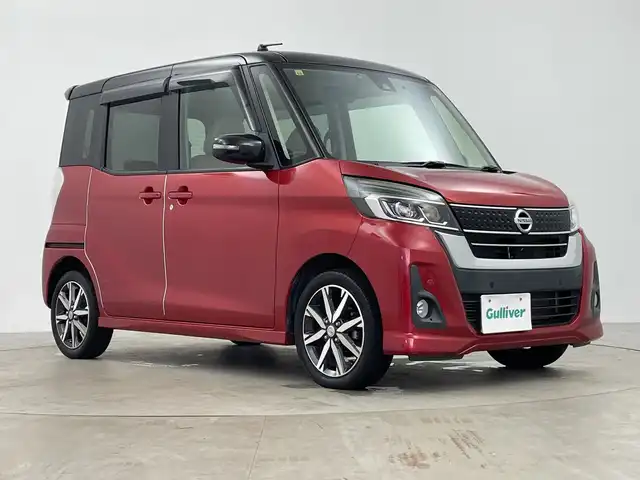 日産 デイズ ルークス HWS X Vセレクション 鹿児島県 2018(平30)年 3.5万km スパークリングレッド/ブラック ワンオーナー/純正7インチナビ/(BT/CD/DVD/SD/AM/FM/フルセグTV)/エマージェンシーブレーキ/全方位カメラ/オートマチックハイビーム/レーンキープアシスト/両側パワースライドドア/前後コーナーセンサー/ハーフレザーシート/アイドリングストップ/前後コーナーセンサー/前後ドライブレコーダー/ベンチシート/純正LEDヘッドライト/純正フロアマット/純正15インチアルミホイール/保証書/取扱説明書