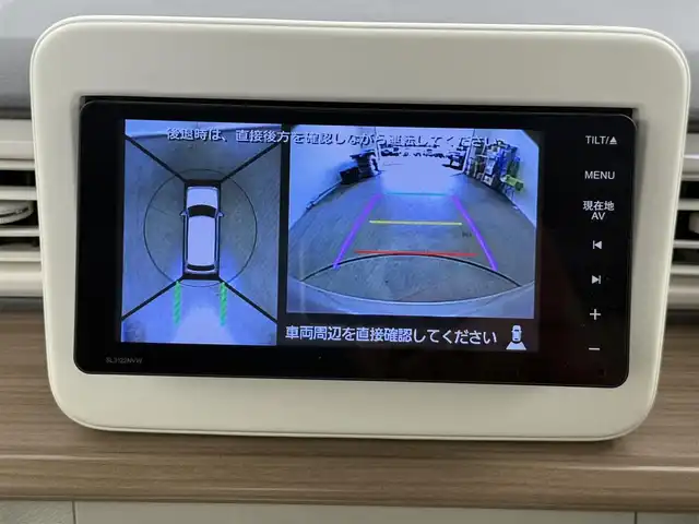 スズキ ラパン X 愛知県 2022(令4)年 1万km フォーンベージュメタリック/ホワイト2トーンルーフ スズキセーフティーサポート/・全方位カメラ/・衝突被害軽減システム/・誤発進抑制機能/・レーンキープアシスト/純正ナビ/（Bluetooth・フルセグテレビ）/前後ドライブレコーダー/ステアリングリモコン/レザー調シートカバー/シートヒーター（D/N）/LEDヘッドライト/コーナーセンサー/純正14インチAW
