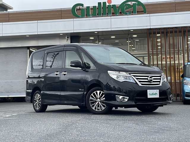 日産 セレナ ハイウェイスター Sハイブリッド 沖縄県 2014(平26)年 8.8万km ダイヤモンドブラック 県外仕入/禁煙車/純正ナビ フルセグＴＶ DVD再生可 Bluetooth/バックカメラ　　/両側パワースライドドア　　/純正フリップダウンモニター/前方ドライブレコーダー　/ＥＴＣ　/ＬＥＤヘッドライト　/オートライト　/リアロールサンシェード　/ウインカードアミラー/革巻きステアリング　/スマートキー