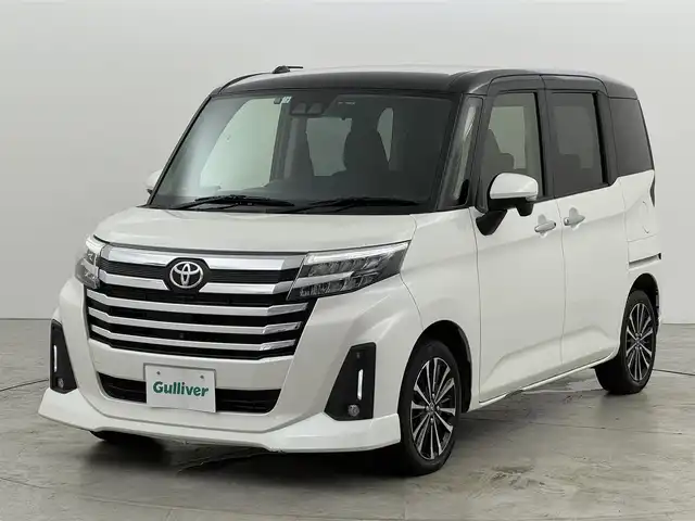 トヨタ ルーミー カスタムG－T 福岡県 2022(令4)年 6.6万km ブラックマイカメタリック/パールホワイト2トーン 社外７インチナビ　/ＥＴＣ　/全方位カメラ　/両側パワースライドドア　/レーダークルーズコントロール　/衝突被害軽減システム　/横滑り防止装置　/コーナーセンサー　/革巻きステアリング　/純正１５インチアルミホイール
