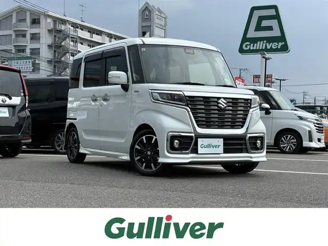 スズキ スペーシア カスタム HYBRID XS 大分県 2018(平30)年 5.7万km ピュアホワイトP ・SDナビ(CD/DVD/BT/SD/USB)/・全方位カメラ/・フルセグテレビ/・ヘッドアップディスプレイ/・両側パワースライドドア/・衝突被害軽減ブレーキ/・ドライブレコーダー/・オートハイビーム/・ステアリングリモコン/・運転席シートヒーター/・リアセンサー/・スマートキー/・プッシュスタート/・純正アルミホイール