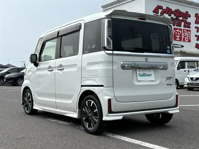 スズキ スペーシア カスタム HYBRID XS 大分県 2018(平30)年 5.7万km ピュアホワイトP ・SDナビ(CD/DVD/BT/SD/USB)/・全方位カメラ/・フルセグテレビ/・ヘッドアップディスプレイ/・両側パワースライドドア/・衝突被害軽減ブレーキ/・ドライブレコーダー/・オートハイビーム/・ステアリングリモコン/・運転席シートヒーター/・リアセンサー/・スマートキー/・プッシュスタート/・純正アルミホイール