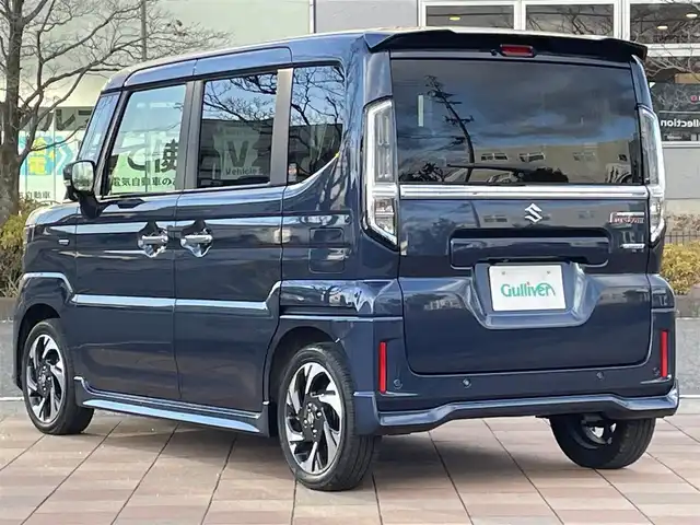 スズキ スペーシア カスタム HYBRID XS ターボ 福島県 2023(令5)年 0.9万km インディゴブルーメタリック 純正ナビゲーション/【BT/USB/TV】/アラウンドビューモニターデュアルセンサーブレーキサポート/衝突被害軽減ブレーキ/レーンキープアシスト/アダプティブクルーズコントロール/バックカメラ/前席シートヒーター/ステアリングヒーター/ステアリングリモコン/両側パワースライドドア/LEDオートライト/LEDフォグランプ/リアサーキュレーター/リアドアロールサンシェード/シートバックテーブル/純正フロアマット/取扱説明書/新車保証書/スペアキー有