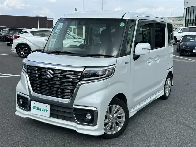 スズキ スペーシア カスタム HYBRID GS 奈良県 2018(平30)年 4.4万km ピュアホワイトP ７インチ社外ナビ　/フルセグテレビ　/ｂｌｕｅｔｏｏｔｈ　/ＥＴＣ　/シートヒーター　/ＵＳＢ入力端子　/片側パワースライドドア　/衝突軽減ブレーキシステム　/後方コーナーセンサー　/レーンキープアシスト/スペアキー　/フォグランプ/LEDヘッドライト