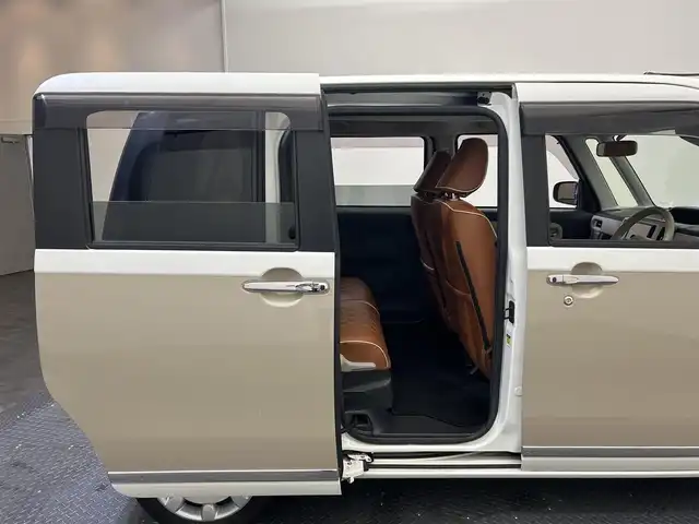 ダイハツ ムーヴ キャンバス G メイクアップ リミテッド　SAⅢ 愛媛県 2019(令1)年 4.7万km パールホワイトⅢ/ナチュラルベージュマイカメタリック 2トーン スマートアシスト3/衝突回避支援ブレーキ/衝突警報機能/車線逸脱警報機能/誤発進抑制制御機能/オートハイビーム機能/社外メモリーナビ/全方位カメラ/ワンセグテレビ/Bluetooth/両側パワースライドドア/スマートキー /LEDヘッドライト/革調シートカバー