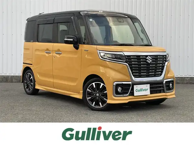 スズキ スペーシア カスタム HYBRID XS ターボ 福岡県 2019(令1)年 5万km アクティブイエロー/ブラック2トーンルーフ ・デュアルセンサーブレーキサポート /・Stradaナビ（CN-RE06WD）/・フルセグTV /・パドルシフト /・両側パワースライドドア /・後席サーキュレーター /・LEDヘッドライト/フォグランプ /・D席シートヒーター /・クルーズコントロール/・オートライト/・スマートキー/プッシュスタート/・ETC