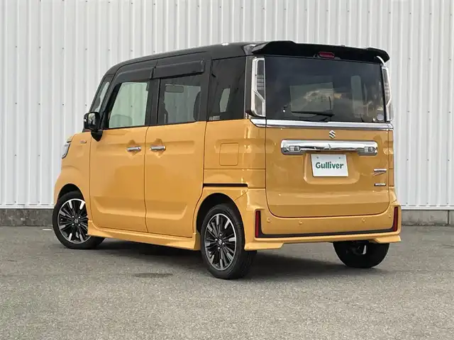 スズキ スペーシア カスタム HYBRID XS ターボ 福岡県 2019(令1)年 5万km アクティブイエロー/ブラック2トーンルーフ ・デュアルセンサーブレーキサポート /・Stradaナビ（CN-RE06WD）/・フルセグTV /・パドルシフト /・両側パワースライドドア /・後席サーキュレーター /・LEDヘッドライト/フォグランプ /・D席シートヒーター /・クルーズコントロール/・オートライト/・スマートキー/プッシュスタート/・ETC