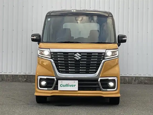 スズキ スペーシア カスタム HYBRID XS ターボ 福岡県 2019(令1)年 5万km アクティブイエロー/ブラック2トーンルーフ ・デュアルセンサーブレーキサポート /・Stradaナビ（CN-RE06WD）/・フルセグTV /・パドルシフト /・両側パワースライドドア /・後席サーキュレーター /・LEDヘッドライト/フォグランプ /・D席シートヒーター /・クルーズコントロール/・オートライト/・スマートキー/プッシュスタート/・ETC