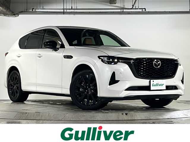 マツダ ＣＸ－６０ XD HV プレミアムスポーツ 広島県 2022(令4)年 3.7万km ロジウムホワイトプレミアムメタリック 禁煙/パノラマサンルーフ/スマートブレーキサポート/マツダコネクトナビ/Apple CarPlay/Android Auto/フルセグTV/Bluetooth/USB/360度ビューモニター/レザーシート/シートヒーター/シートベンチレーション/パワーシート/メモリーシート/パワーバックドア/レーダークルーズコントロール/LEDオートライト/ステアリングスイッチ/ステアリングヒーター/ビルトインETC/フロアマット/スマートキー/スペアキー/BOSEサウンド