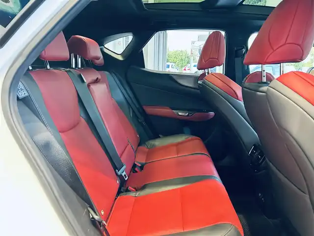 レクサス ＮＸ 350h Fスポーツ 大阪府 2022(令4)年 2.1万km ホワイトノーヴァガラスフレーク レクサスチームメイト/サンルーフ/HUD/ACC/純正ナビ/TV/360度カメラ/applecarplay/純正20インチAW/三眼LEDヘッドライト/電動リアゲート/ブラインドスポット/赤黒革/パワーシート/Dシートメモリ/エアシートヒーター/ステアリングヒーター/ワイヤレス充電/デジタルインナーミラー