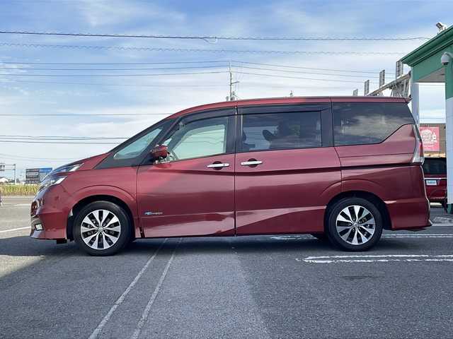 日産 セレナ ハイウェイスター Vセレクション 徳島県 2017(平29)年 4.6万km マルーンレッド 純正9型SDナビ　MM516D-L/（ラジオ/フルセグ/DISC/BT/SD/iPod）/11型フリップダウンモニター/全方位カメラ/プロパイロット/追従式クルーズコントロール/デジタルインナーミラー/駐車支援/両側電動スライドドア/LEDヘッドライト/オートライト/前後コーナーセンサー/標識検知/エマージェンシーブレーキ/純正16インチアルミホイール/アイドリングストップ/スマートキー