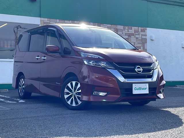 日産 セレナ ハイウェイスター Vセレクション 徳島県 2017(平29)年 4.6万km マルーンレッド 純正9型SDナビ　MM516D-L/（ラジオ/フルセグ/DISC/BT/SD/iPod）/11型フリップダウンモニター/全方位カメラ/プロパイロット/追従式クルーズコントロール/デジタルインナーミラー/駐車支援/両側電動スライドドア/LEDヘッドライト/オートライト/前後コーナーセンサー/標識検知/エマージェンシーブレーキ/純正16インチアルミホイール/アイドリングストップ/スマートキー