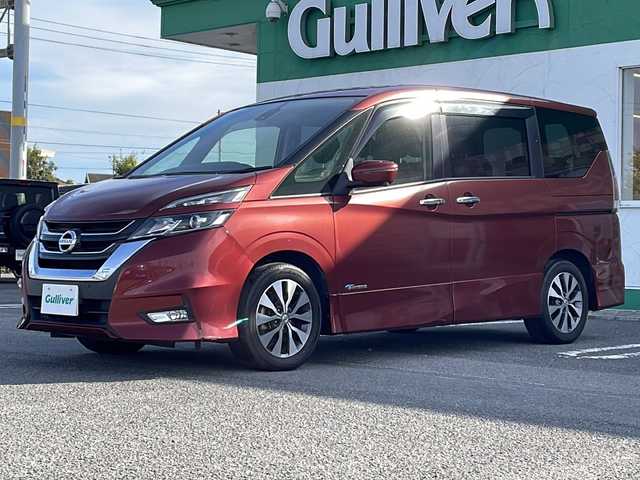 日産 セレナ ハイウェイスター Vセレクション 徳島県 2017(平29)年 4.6万km マルーンレッド 純正9型SDナビ　MM516D-L/（ラジオ/フルセグ/DISC/BT/SD/iPod）/11型フリップダウンモニター/全方位カメラ/プロパイロット/追従式クルーズコントロール/デジタルインナーミラー/駐車支援/両側電動スライドドア/LEDヘッドライト/オートライト/前後コーナーセンサー/標識検知/エマージェンシーブレーキ/純正16インチアルミホイール/アイドリングストップ/スマートキー