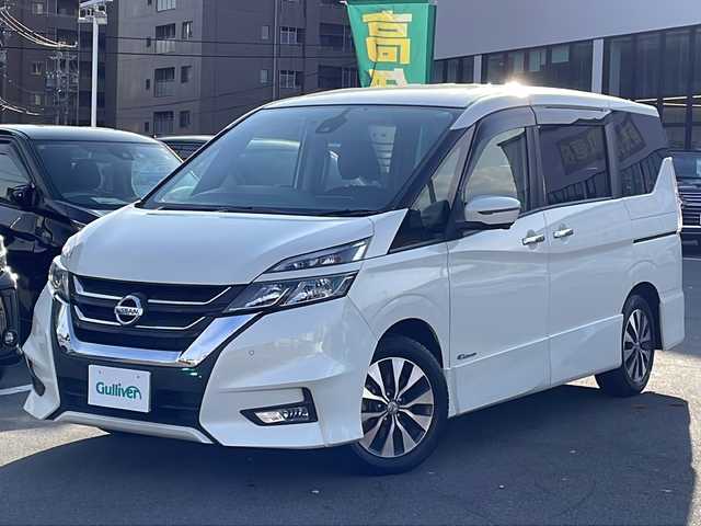 日産 セレナ ハイウェイスター 長野県 2017(平29)年 3.6万km ブリリアントホワイトパール 禁煙車/純正9インチナビ/【MM516D-L】/(CD/DVD/BD/フルセグTV/Bluetooth)/・インテリジェントエマージェンシーブレーキ/・標識検知機能/・車線逸脱警報/・フロント・バックソナー/・ふらつき警報/インテリジェントアラウンドビューモニター/純正フリップダウンモニター/ビルトインETC/ハンズフリー両側電動スライドドア/ドライブレコーダー/革巻きステアリング/クルーズコントロール/ステアリングスイッチ/レザー調シートカバー/オートライト/スマートキー/Pスタート/電動格納ミラー/純正16インチAW/純正フロアマット/ドアバイザー