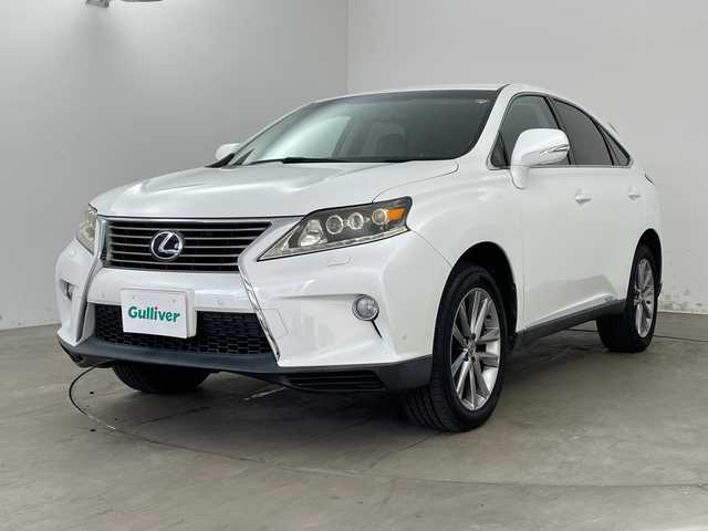 レクサス ＲＸ 450h バージョンL 兵庫県 2012(平24)年 10.9万km ホワイトパールクリスタルシャイン ・4WD/・純正HDDナビ＆フルセグ＆BT＆USB＆DVD/・バックカメラ/・サイドカメラ/・黒革シート/・前席シートヒーター/・前席シートベンチレーション/・前席パワーシート/・前席メモリーシート/・ステアリングヒーター/・ステアリングリモコン/・クルーズコントロール/・パワーバックドア/・ヘッドライトウォッシャー/・ヘッドアップディスプレイ/・スマートキー/・スペアキー/・プッシュスタート/・ビルトインETC/・横滑り防止装置