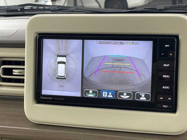 スズキ ラパン X 愛知県 2023(令5)年 0.7万km フォーンベージュM 禁煙車/純正7インチナビ/（CD/DVD/Bluetooth/フルセグTV/SD/USB)/全方位カメラ/スズキセーフティサポート/・衝突軽減ブレーキ/・レーンキープアシスト/・オートマチックハイビーム/・パーキングセンサー/ETC/前後ドライブレコーダー/シートヒーター/アイドリングストップ/純正14インチアルミホイール/スマートキー/スペアキー1本/プッシュスタート/純正フロアマット/横滑り防止装置/ベンチシート/電動格納ミラー