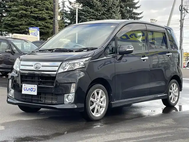 ダイハツ ムーヴ カスタム X 道北・旭川 2013(平25)年 5.3万km ブラックマイカメタリック (株)IDOMが運営する【じしゃロン旭川店】の自社ローン対象車両になります。こちらは現金ご利用時の価格です。/自社ローンご希望の方は別途その旨お申付け下さい/　/・社外オーディオ(CD/BT)/・エコアイドル/・電動格納ウィンカーミラー/・フロントデアイサー/・リアデフォッガー/・プッシュスタート/・スマートキー1個/・フォグランプ/・オートライト/・現車装着サマータイヤ 純正AW155/65R14