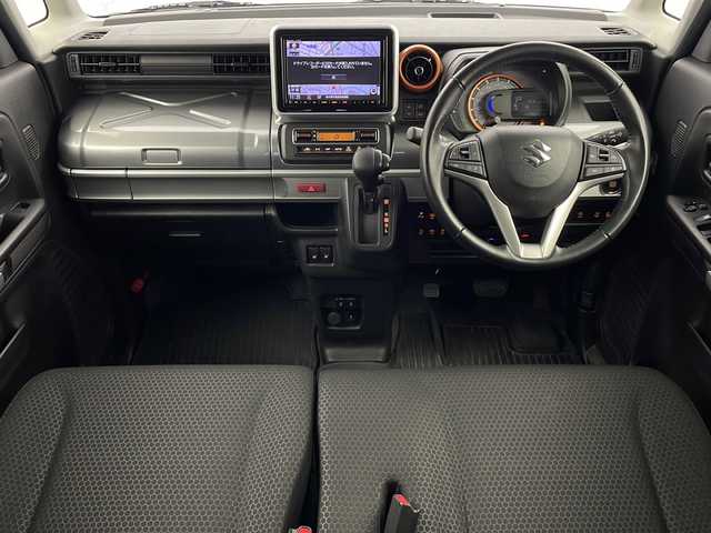 スズキ スペーシア ギア HYBRID XZ 栃木県 2021(令3)年 4.4万km デニムブルー ガンメタリック 2トーン 純正ナビ/（BT/CD/DVD/AM/FM）/衝突軽減システム　/レーダークルーズコントロール　/全周囲かめら/バックカメラ/横滑り防止　/車線逸脱抑制機能　/クリアランナソー/両側パワースライドドア　/前席シートヒーター　/ＥＴＣ　/ドライブレコーダー　/ステアリングスイッチ/電動格納ミラー/プッシュスタート/スマートキー/純正アルミホイール/純正フロアマット