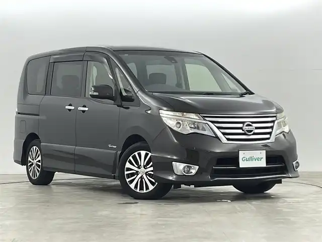 日産 セレナ HWS S HV Vセレ +Sefty 福島県 2014(平26)年 7.7万km タイガーアイブラウン 衝突軽減/・車線逸脱警報/フリップダウンモニター/社外７インチナビ/・型番；CN-RX01WD/・フルセグ/TV/BT/SD/CD/DVD/Blu-ray/バックカメラ/両側パワースライドドア/クルーズコントロール/LEDオートライト/・フォグライト/３列シート/・レザーシート/・ウォークスルー/・ロールサンシェード/純正アルミホイール付きサマータイヤ/純正フロアマット/純正ドアバイザー/電動格納ミラー/・ウィンカーミラー/アイドリングストップ/プッシュスタート/・スマートキー