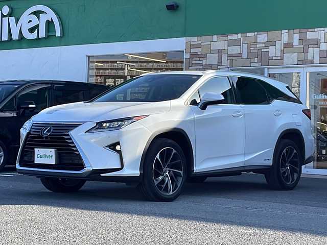 レクサス ＲＸ 450hL 徳島県 2018(平30)年 9.8万km ソニッククォーツ 純正ナビ/（Bluetooth/フルセグ/CD/DVD/AM/FM/SD/USB/AUX）/アラウンドビューモニター/黒革シート/レーダークルーズコントロール/1.2列目シートヒーター/シートベンチレーション（D+N席）/パワーシート（D+N席）/D席メモリー機能付き/ステアリングヒーター/パワーバックドア/ブラインドスポットモニター〔BSM〕/レーンキープアシスト〔LKA〕/クリアランスソナー/後席サンシェード/ヘッドアップディスプレイ〔HUD〕/三眼LEDヘッドライト/オートハイビーム/フォグライト/ドライブレコーダー/純正AW/純正フロアマット/ETC2.0/カードキー