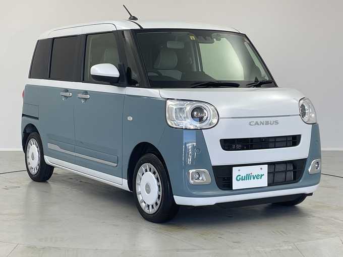 新着情報“ムーヴキャンバスストライプスG eco IDLE非装着車”2023年式シャイニングホワイトパール/レイクブルーメタリック入荷しました！