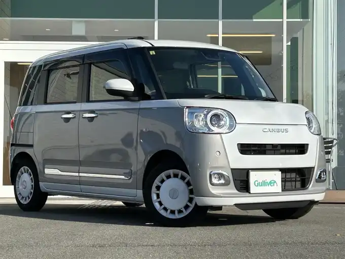 新着情報“ムーヴキャンバスストライプスG eco IDLE非装着車”2023年式シャイニングホワイトパール/スムーズグレーマイカメタリック入荷しました！