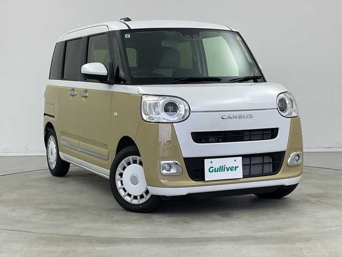 新着情報“ムーヴキャンバスストライプスG eco IDLE非装着車”2024年式シャイニングホワイトパール/サンドベージュメタリック入荷しました！