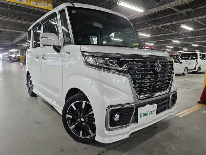 新着情報“スペーシアカスタムハイブリッドXSターボ 衝突被害軽減ブレーキ非装着車”2018年式ピュアホワイトP入荷しました！