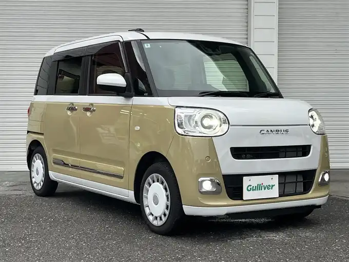 新着情報“ムーヴキャンバスストライプスG eco IDLE非装着車”2024年式シャイニングホワイトパール/サンドベージュメタリック入荷しました！