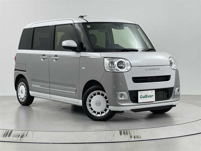 新着情報“ムーヴキャンバスストライプスG eco IDLE非装着車”2024年式シャイニングホワイトパール/スムーズグレーマイカメタリック入荷しました！