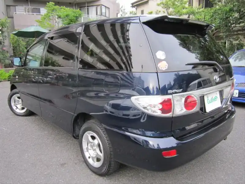 カタログ画像：エスティマハイブリッド（ESTIMA HYBRID） Ｇセレクション 2003年7月 ZA-AHR10W 2400cc ダークブルーマイカ 燃費18.6km / l  バック