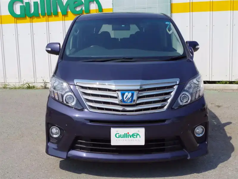 カタログ画像：アルファードハイブリッド（ALPHARD HYBRID） ハイブリッドＳＲ サイドリフトアップシート装着車 2014年4月 DAA-ATH20W 2400cc ダークバイオレットマイカメタリック 燃費16.2km / l フロント