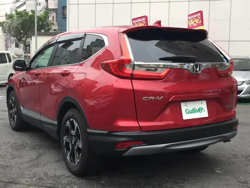 カタログ画像：ＣＲ－Ｖハイブリッド（CR-V HYBRID） ＥＸ 2018年11月 6AA-RT5 2000cc プレミアムクリスタルレッド・メタリック 燃費21.2km / l バック