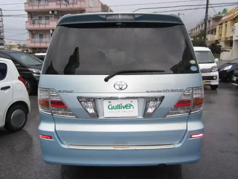 カタログ画像：アルファードハイブリッド（ALPHARD HYBRID） Ｇエディション 2006年6月 DAA-ATH10W 2400cc ペールブルーマイカメタリック 燃費17.2km / l  バック