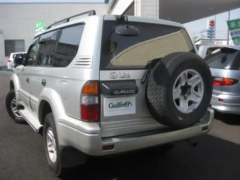 カタログ画像：ランドクルーザープラド（LAND CRUISER PRADO） ＴＸ ５人乗り仕様 パッケージⅠ 1998年1月 E-RZJ95W 2700cc シルバーメタリック 燃費7.9km / l  バック